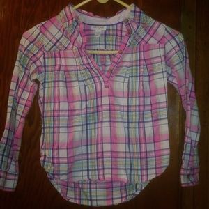 Girls long sleeve pastel plaid shirt 7/8